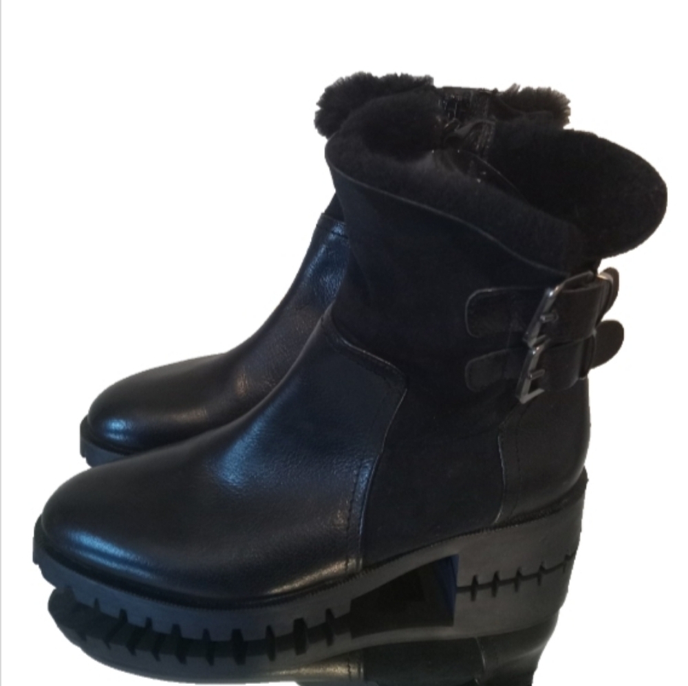 Napoleoni Black Leather Boots With Fur Made in Italy Size 37